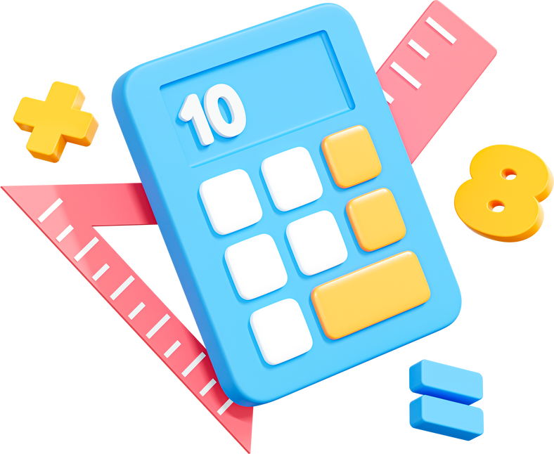 3D Calculator and basic math operation symbols